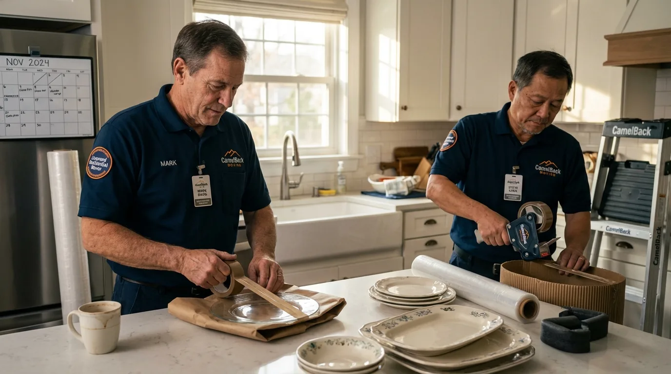 Professional crew packing kitchen dishware in Monee, IL